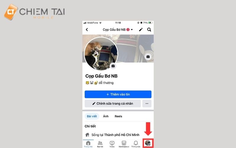 Chọn vào biểu tượng 3 dấu gạch ngang ở giao diện chính Facebook