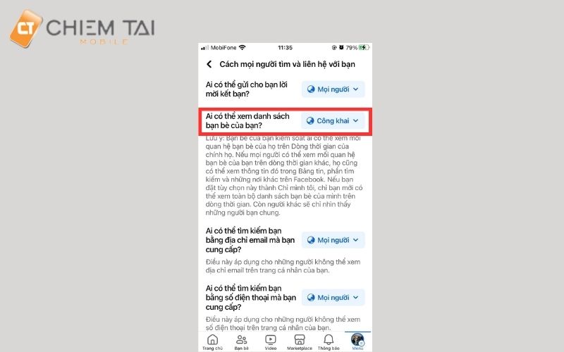 Chọn Ai có thể xem danh sách bạn bè của bạn?