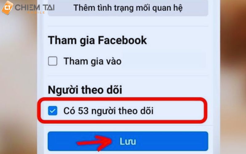 kéo xuống rồi tích vào ô có hiển thị số lượng người theo dõi sau đó ấn lưu