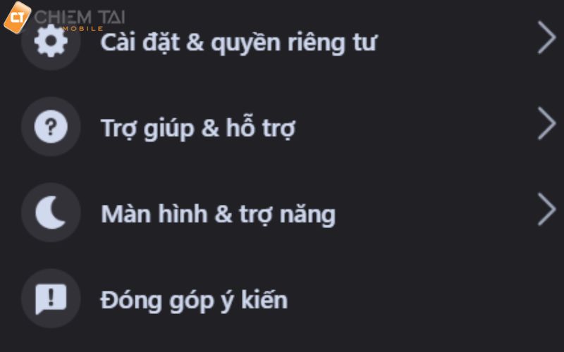 chọn vào cài đặt