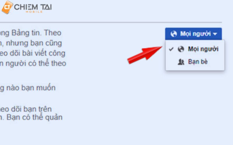 bạn click vào mọi người để thành công bật nút theo dõi trên facebook trên máy tính