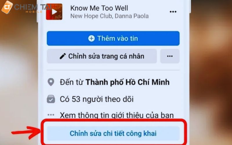 vào trang cá nhân rồi chọn chỉnh sửa chi tiết công khai