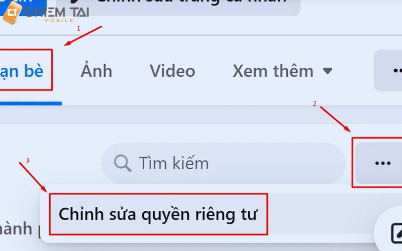 vào trang cá nhân rồi click vào mục bạn bè rồi ấn biểu tượng ba chấm cuối ùng chọn chỉnh sửa 