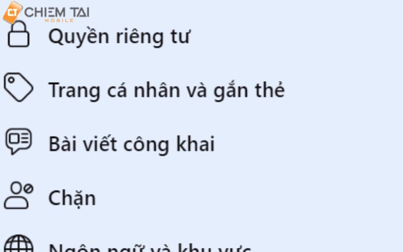 chọn cài đặt rồi ấn vào mục chặn