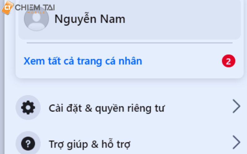 vào trang facebook trên máy tính > chọn ảnh đại diện rồi ấn cài đặt và quyền riêng tư