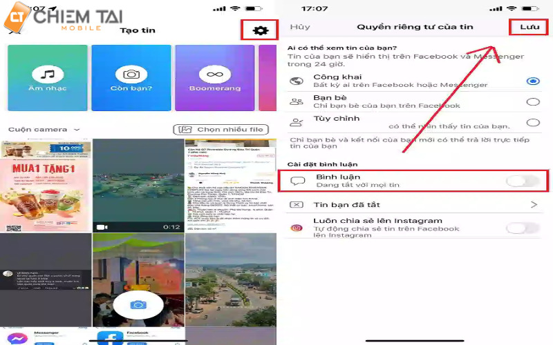 Cách cài đặt bình luận trên story facebook