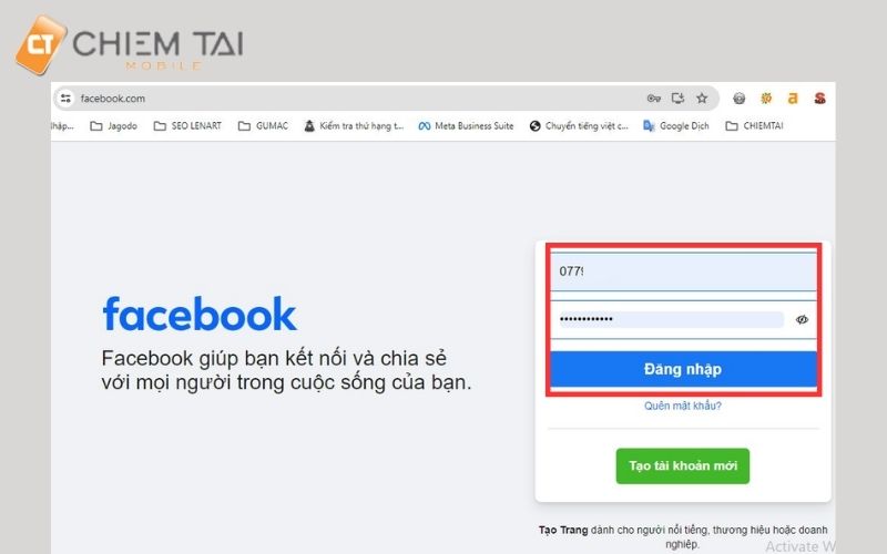 Truy cập vào facebook.com sau đó đăng nhập vào Facebook của bạn