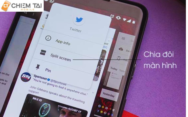 Ấn vào split screen để chia 2 màn hình Samsung