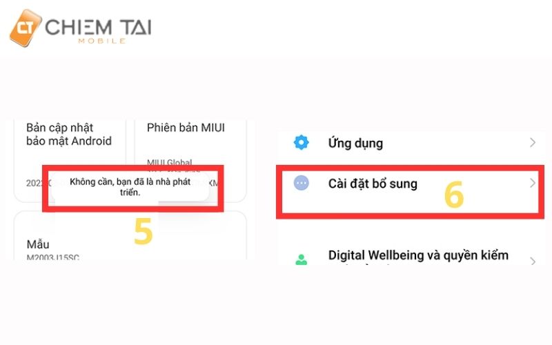 Bước 3: Khi có thông báo “Bạn đã là nhà phát triển” thì quay trở lại mục Cài đặt bổ sung