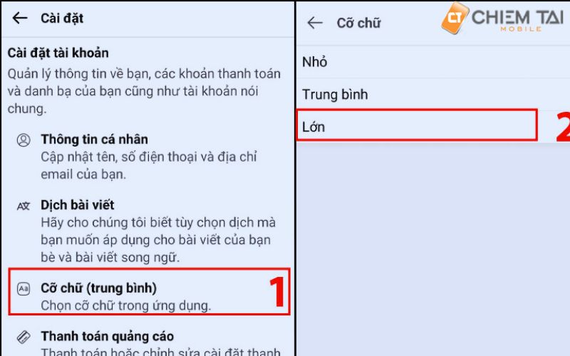 chọn cỡ chữ rồi chọn kích thước cỡ chữ bạn mong muốn