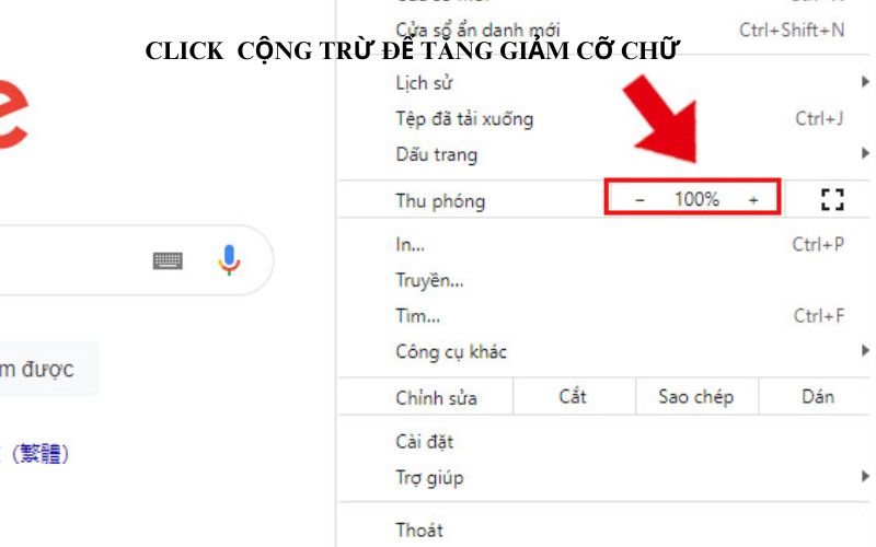 click cộng trừ để tăng giảm cỡ chữ