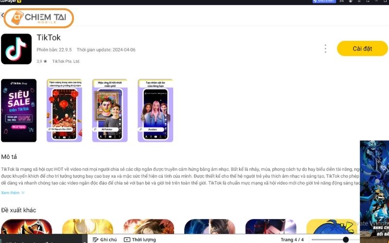 Tìm kiếm và tải ứng dụng TikTok trong phần mềm giả lập LD Player