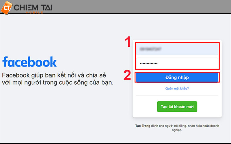 Cách đăng nhập Facebook bằng số điện thoại