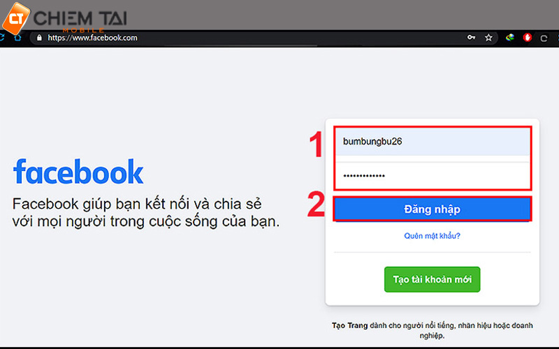 Cách đăng nhập Facebook bằng tên người dùng