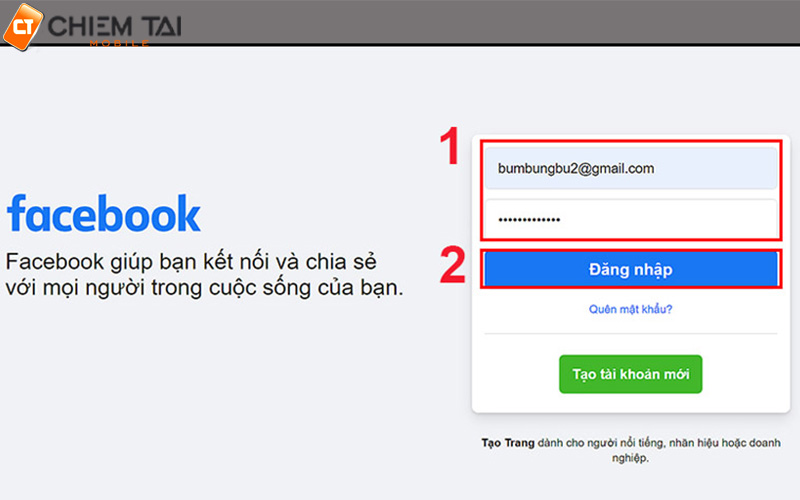 Cách đăng nhập Facebook bằng địa chỉ Email