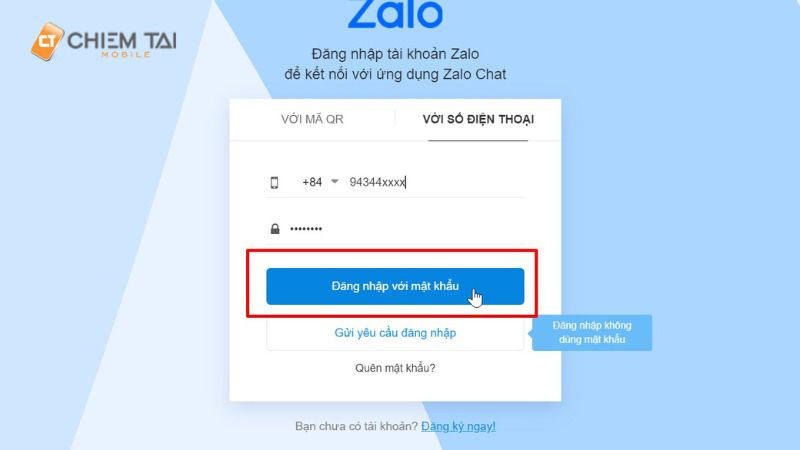 Truy cập vào tài khoản Zalo bằng số điện thoại và mật khẩu