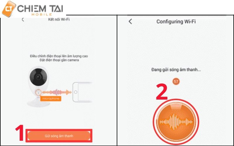 chọn Gửi sóng âm thanh và đợi camera kết nối thành công