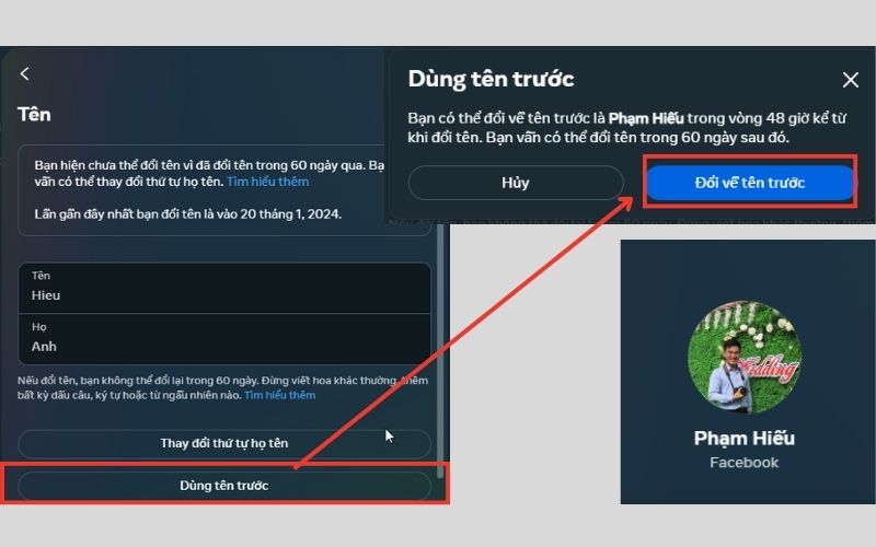 Cách đặt lại tên facebook khi chưa đủ 60 ngày