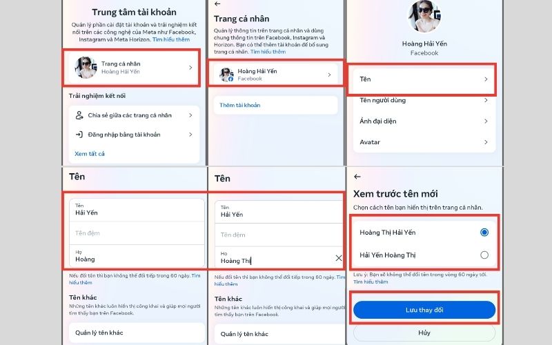 Thay đổi tên facebook trong Trang cá nhân