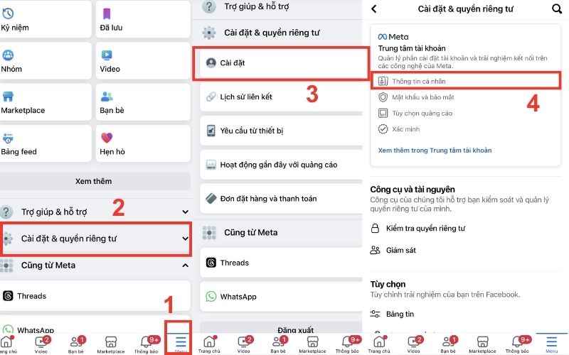 Vào cài đặt facebook trên iphone chọn thông tin cá nhân