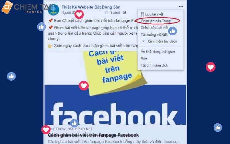 cách ghim bài viết trên Fanpage Facebook