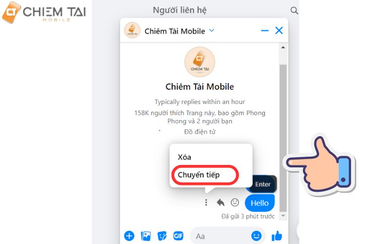 Bước 1: Mở Messenger trên máy tính và chọn vào biểu tượng "Mũi tên" ngay cạnh hình ảnh mà bạn muốn chuyển tiếp.