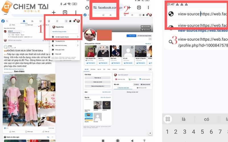 ấn vào biểu tượng ảnh đại diện để đi đến trang cá nhân => sau đó ấn vào đường link phía trên để chèn chữ view-source trước link
