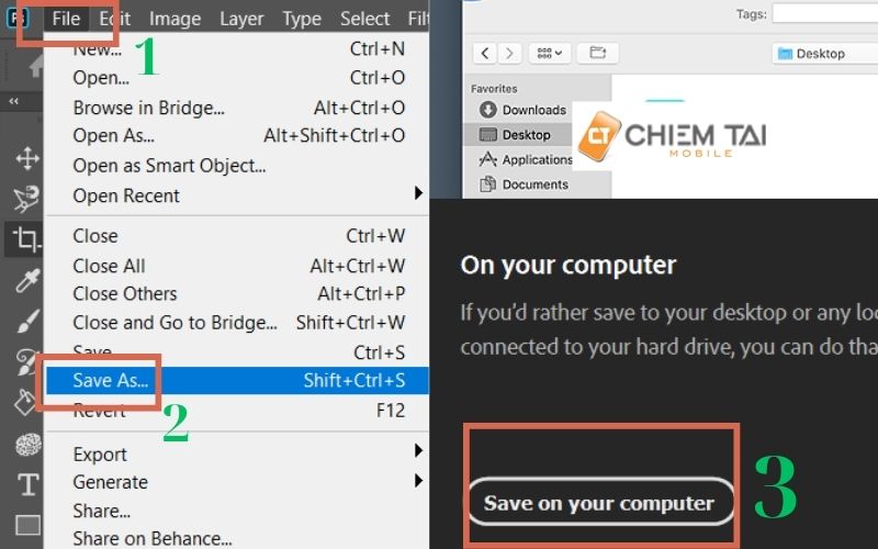 ấn vào file rồi chọn save as => chọn save on your computer