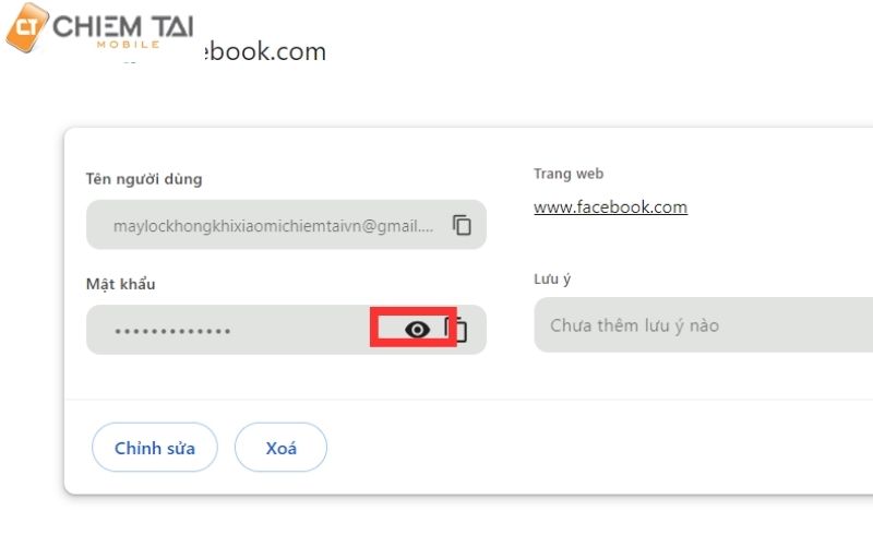 Chọn vào biểu tượng con mắt để hiển thị mật khẩu