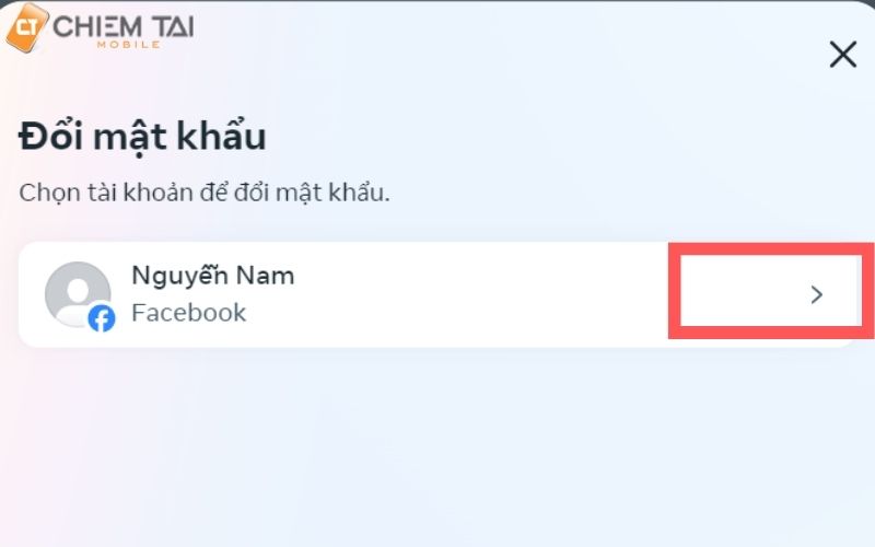 Nhấp vào dấu mũi tên ">" để có thể hoàn thành bước đổi mật khẩu