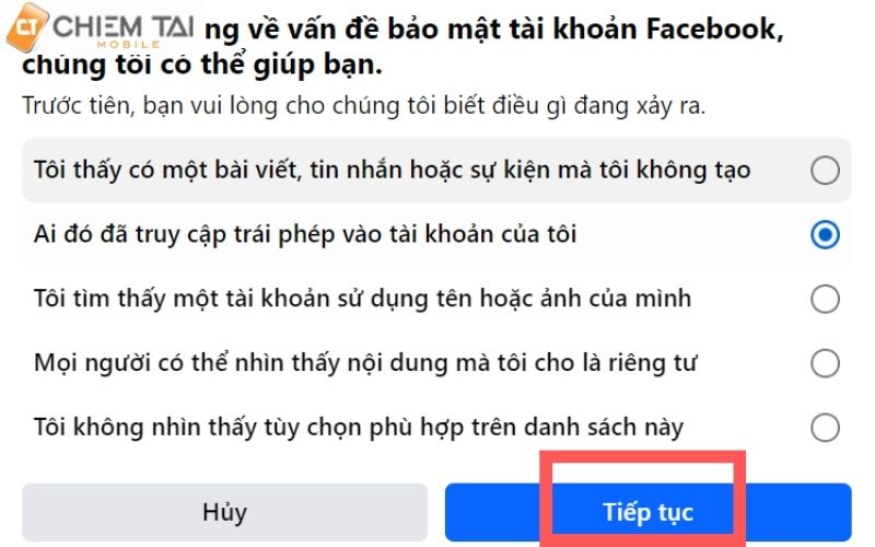 Tích vào ô bạn thấy phù hợp => Chọn tiếp tục