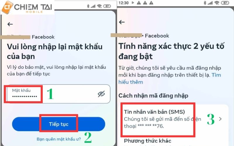 Điền đúng mật khẩu để xác minh đó là bạn => thêm mã đăng nhập Facebook