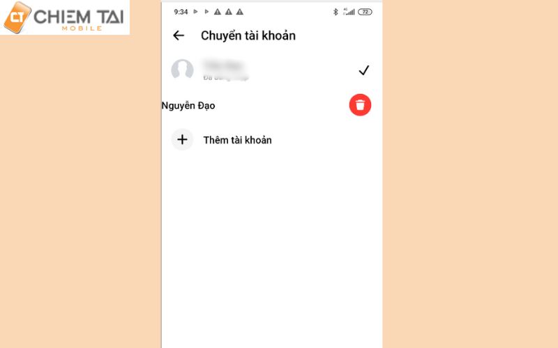 Ấn vào biểu tượng thùng rác để gỡ tài khoản Messenger đã liên kết với Facebook
