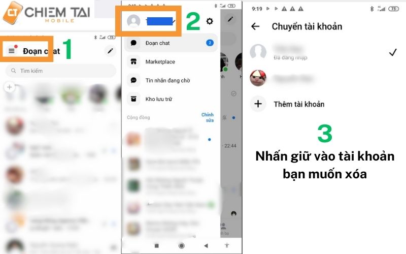 Chọn biểu tượng dấu ba gạch ở màn hình tài khoản Messenger sau đó chọn ảnh đại diện => Nhẫn giữ vào tài khoản