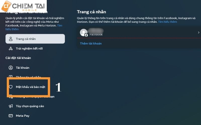 click mật khẩu và bảo mật