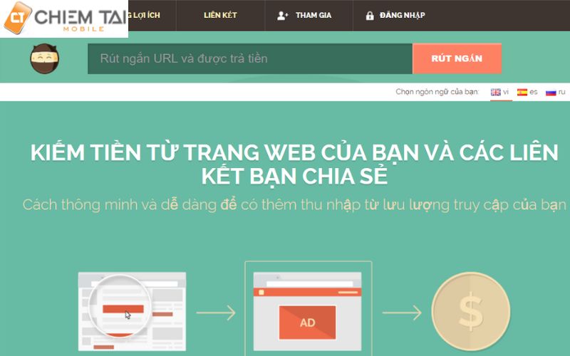 web rút gọn link vừa hỗ trợ tiếng việt và kiếm tiền