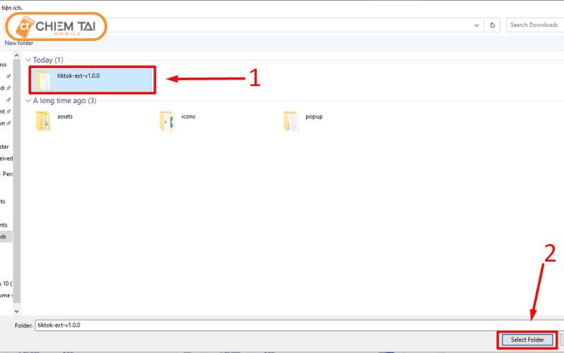 Qua phần thư mục “TikTok for Desktop” vừa tải  >> nhấn Select Folder (chọn thư mục).