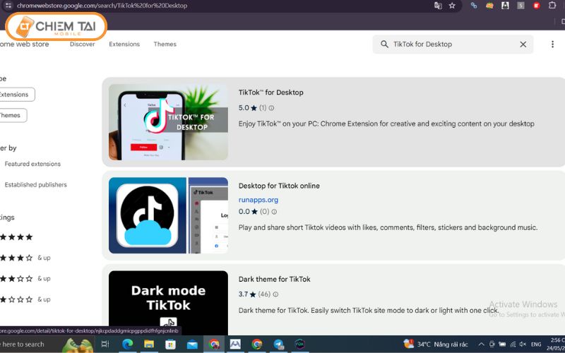 Tìm “ TikTok for Desktop” trên thanh tìm kiếm của trang.