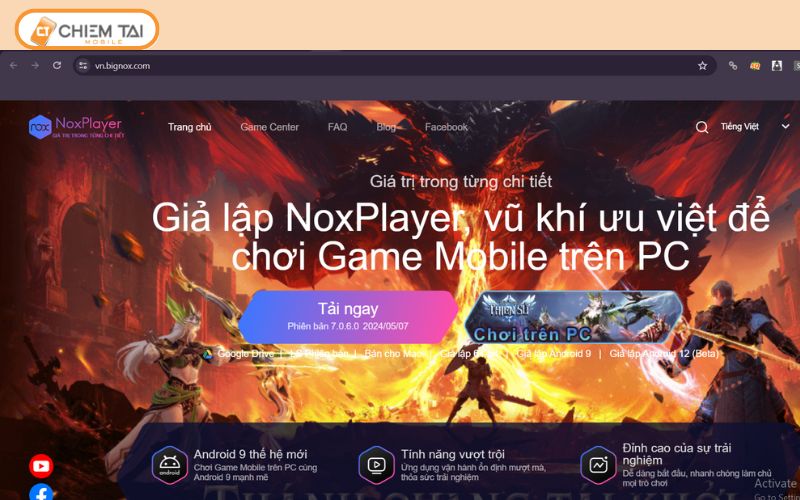 Truy cập vào phần mềm giả lập Nox Player va tải xuống