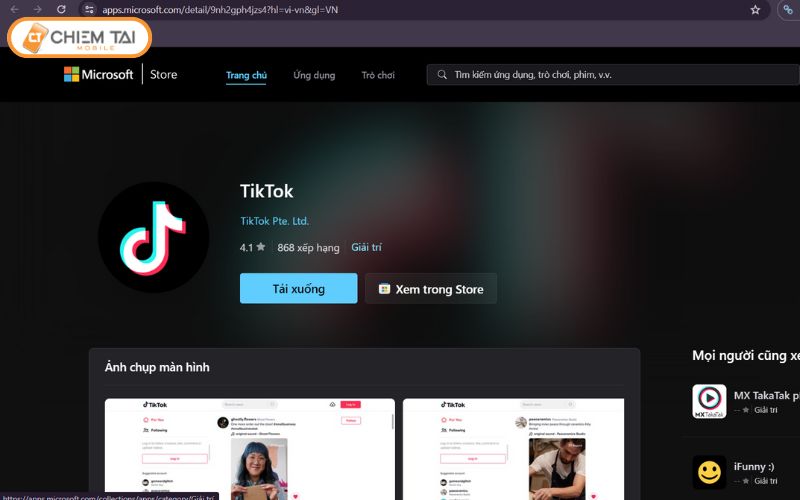 Truy cập vào Microsoft Store và tải xuống ứng dụng TikTok