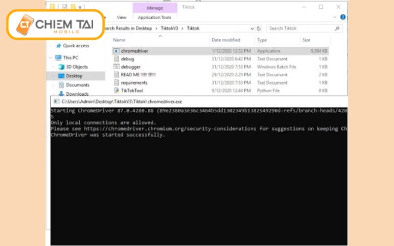 vao thu muc cua tool Tiktok va nhan chay file chromedriver