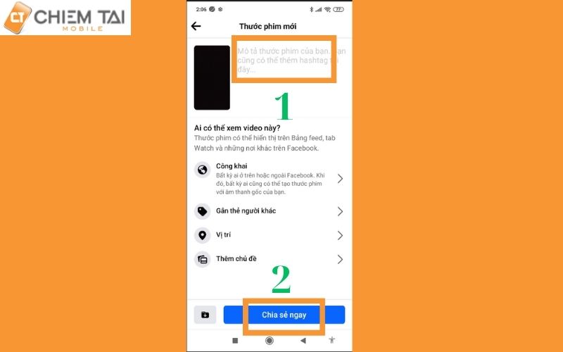 Trước khi đăng video lên Facebook thì bạn hãy điền đoạn mô tả => Ấn "Chia sẽ ngay" là xong