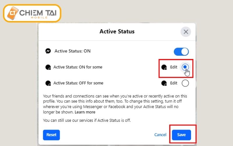 tích chọn Active Status ON for someone và bấm lưu