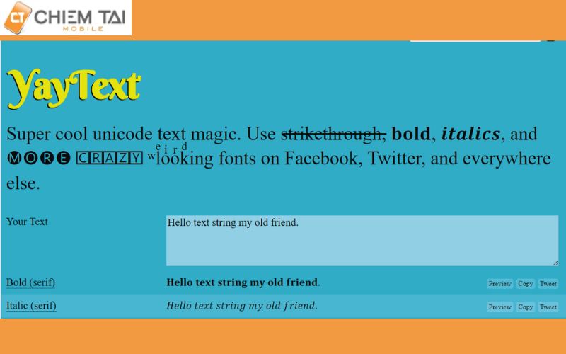 Yaytext là tool chỉnh viết kiểu chữ miễn phí và có chức năng tạo ra các hiệu ứng cho chữ