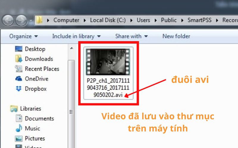 video trích xuất camera đã được lưu trên thư mục máy tính