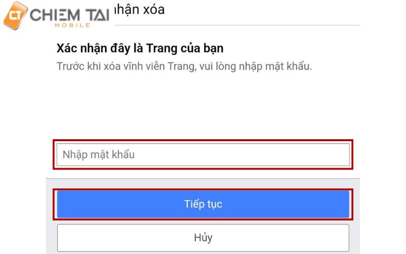 xac nhan mật khau de xoa