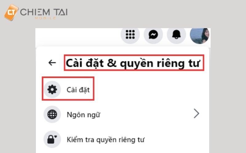 Truy cập vào Facebook của bạn sau đó chọn Cài đặt