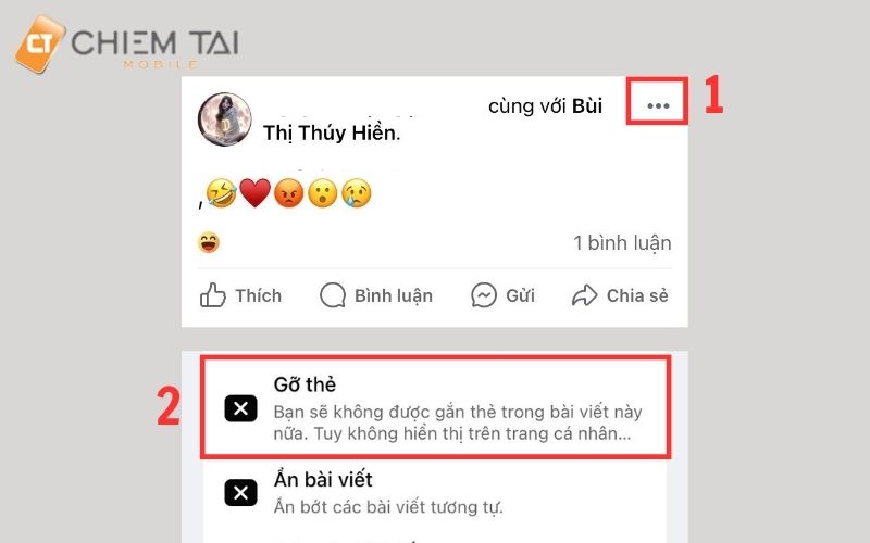 Truy cập vào Facebook chọn bài viết muốn gỡ thẻ nhấn chọn