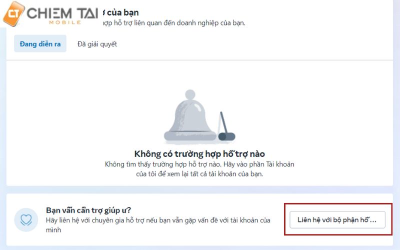 Bấm vào liên hệ với bộ phận hỗ trợ