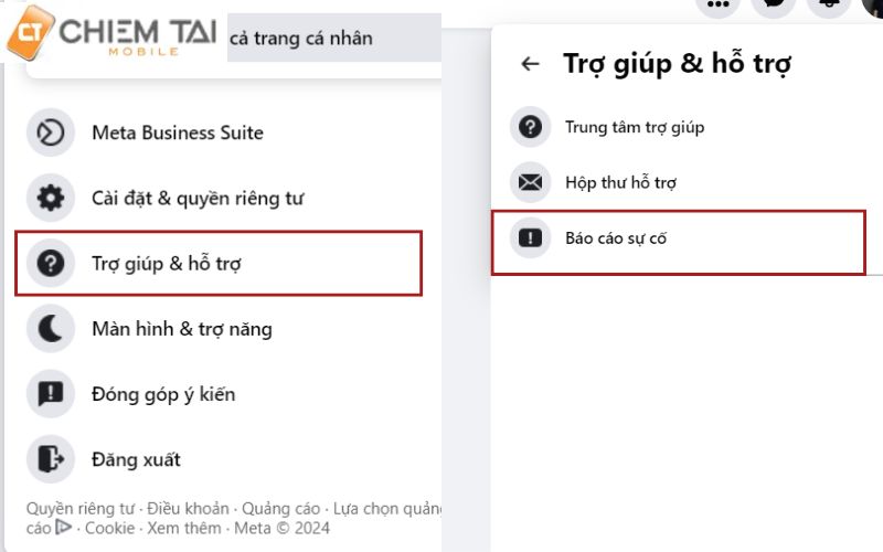 Chọn hỗ trợ đễ thực hiện chat support Facebook